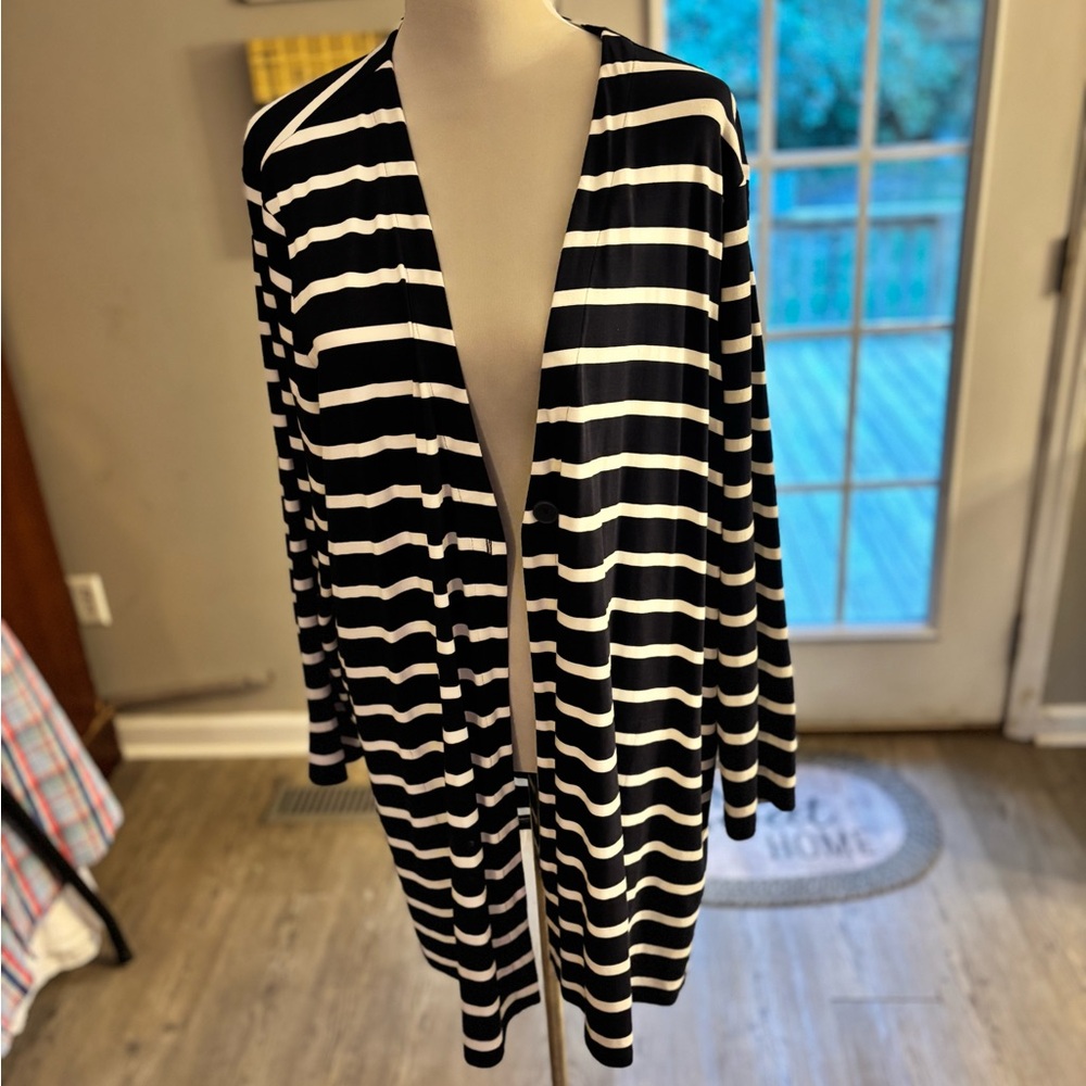 J Jill 2X  Wearever collection Blue and White Striped Cardigan